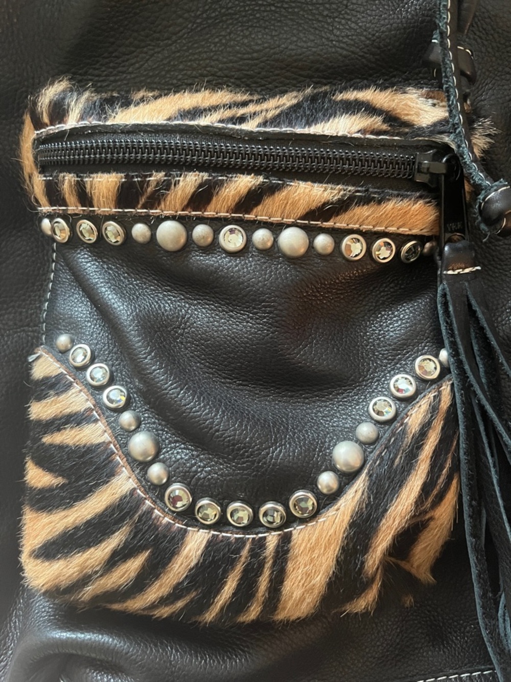 Rainstar Ranch Leatherrock USA Zebra Drawstring Purse - Picture 4 of 13
